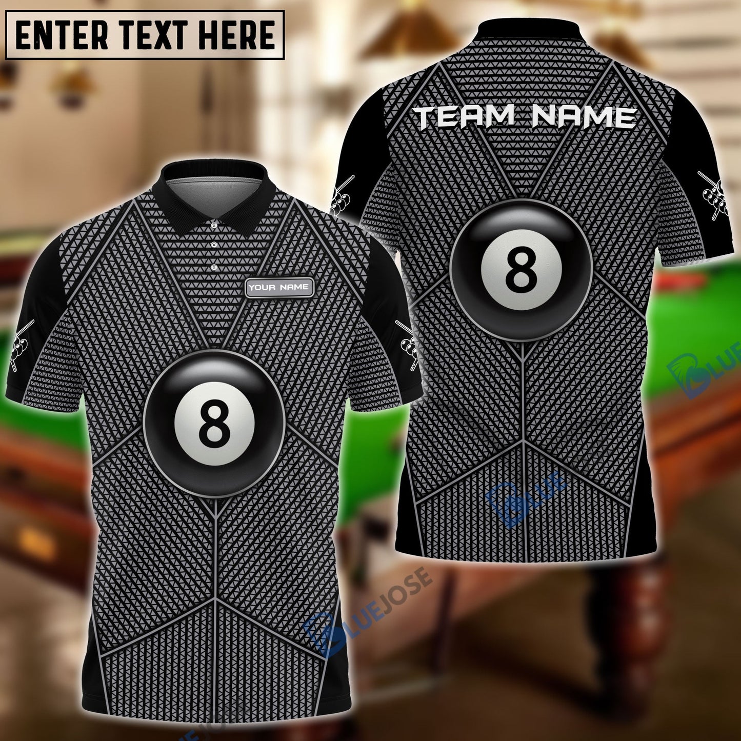 frenzidea Billiards Black Triagle Pattern Personalized Name, Team Name Unisex Shirt