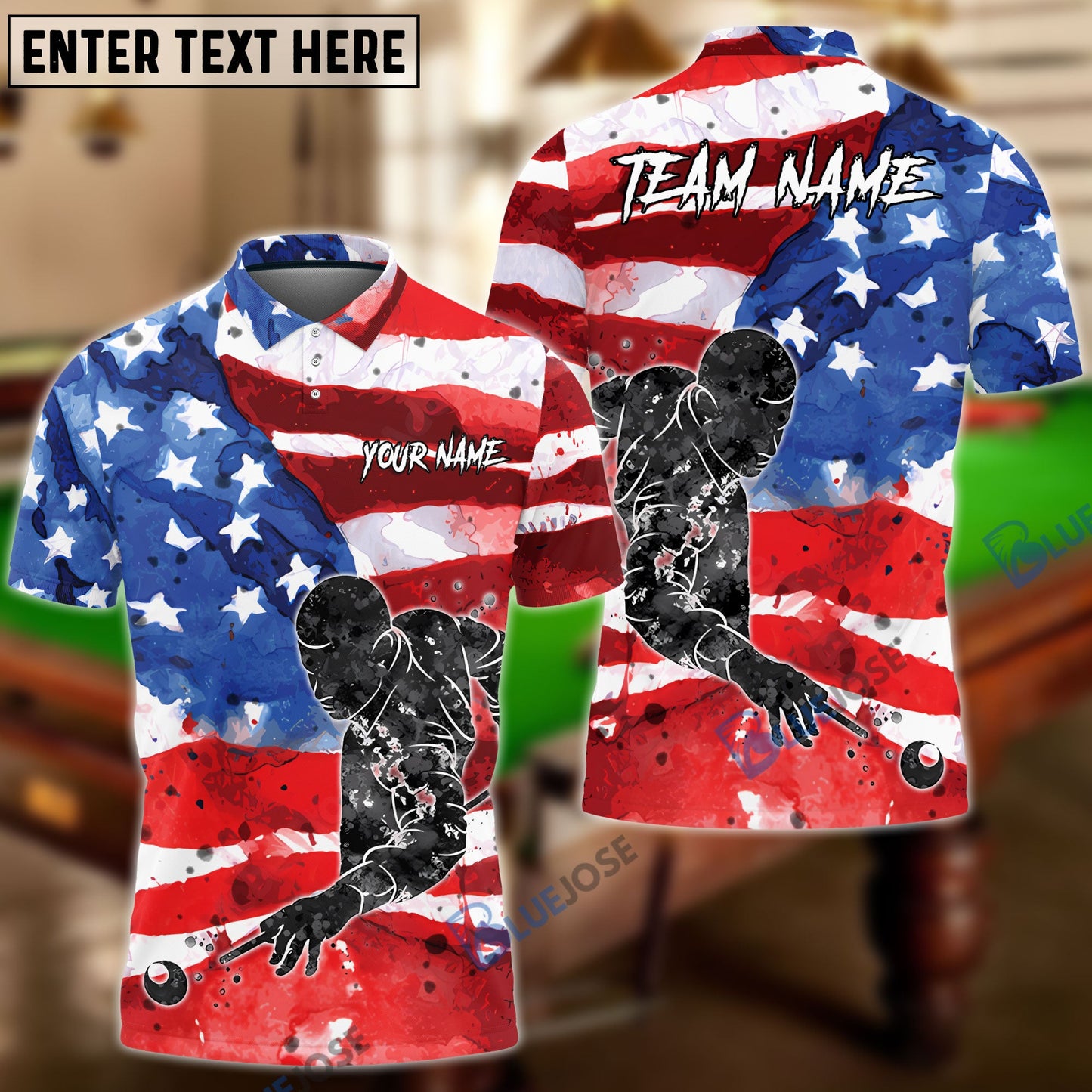 Frenzidea Billiards Painted American Flag Personalized Name, Team Name Unisex Shirt