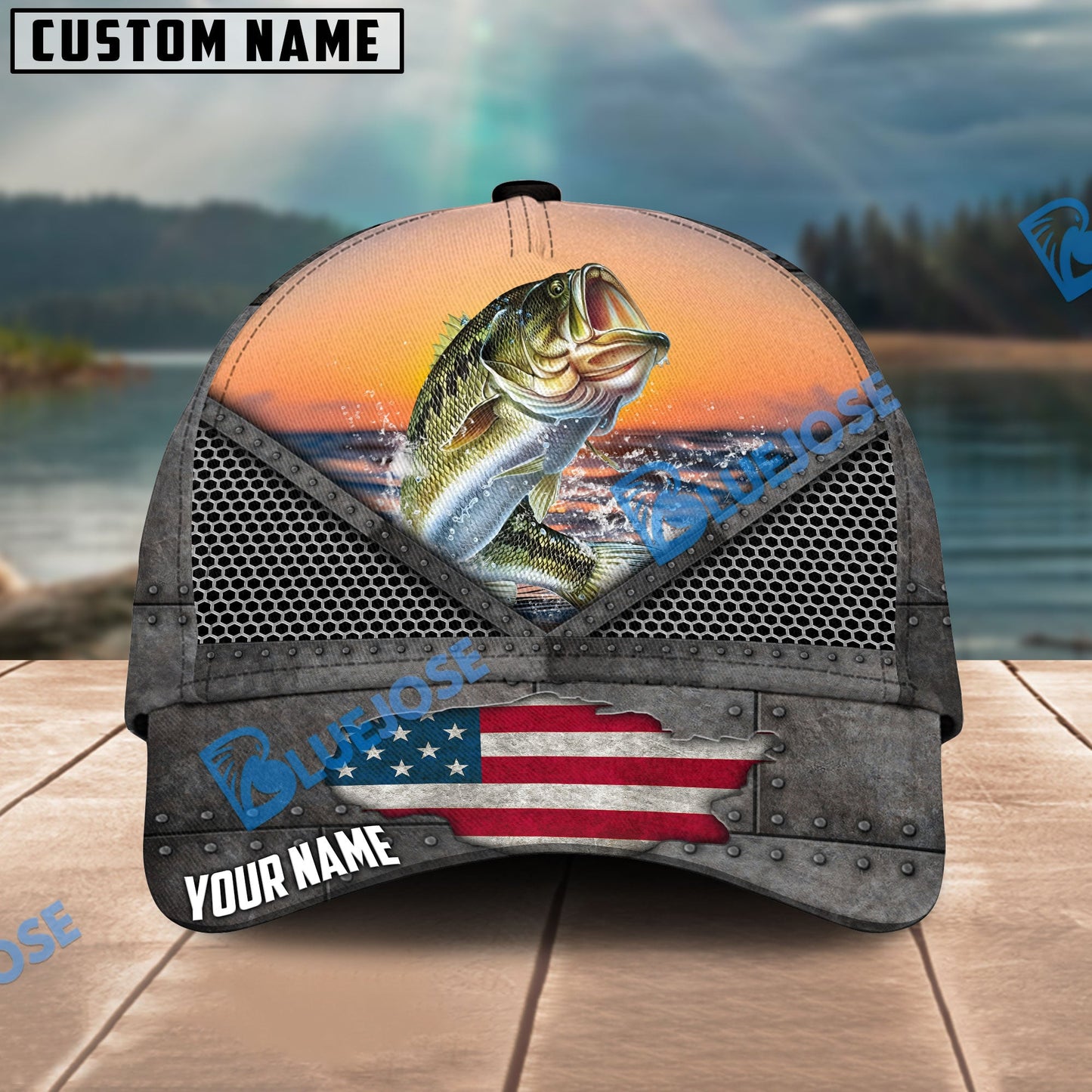 Frenzidea Bass Fishing Sunset Personalized Cap