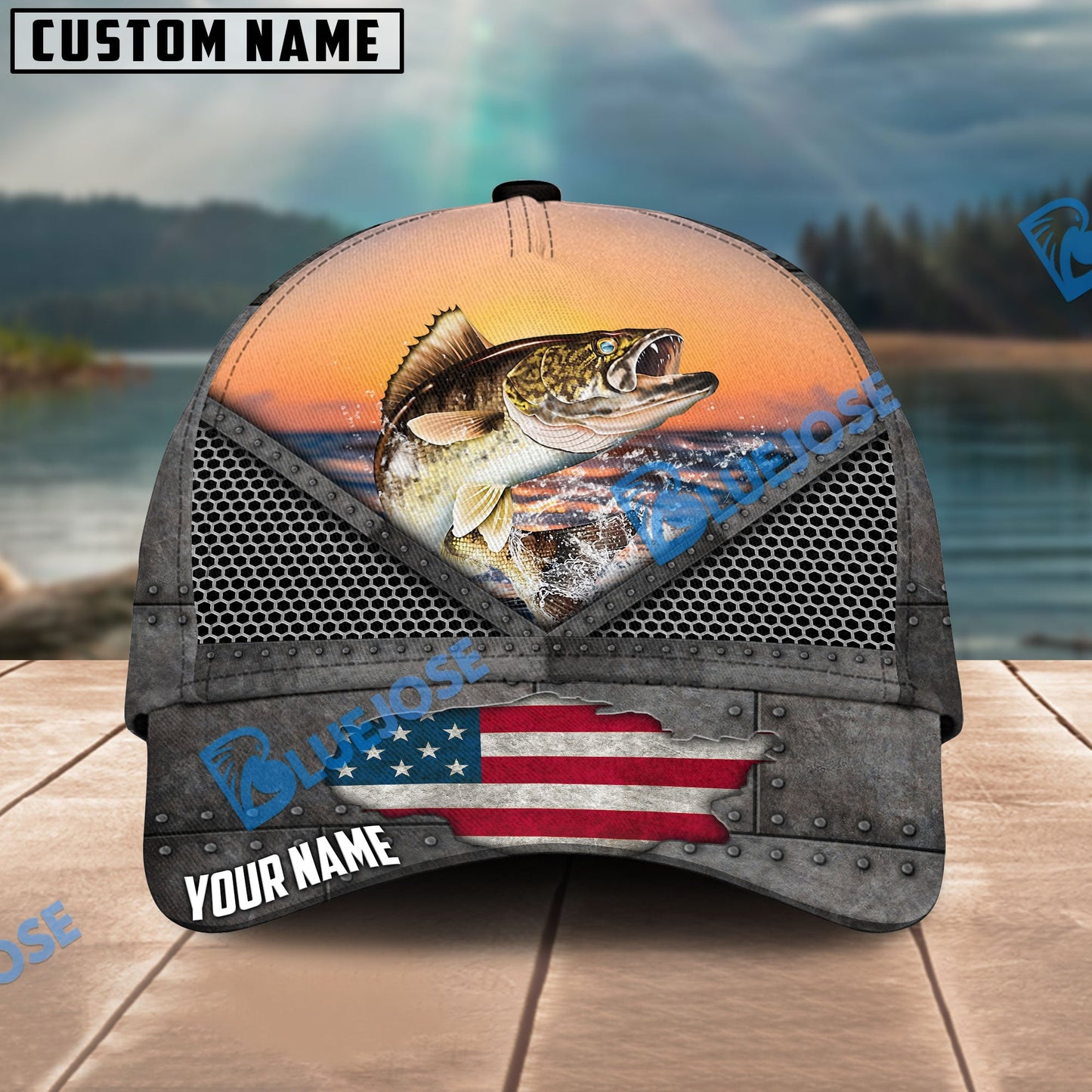 Frenzidea Walleye Fishing Sunset Personalized Cap