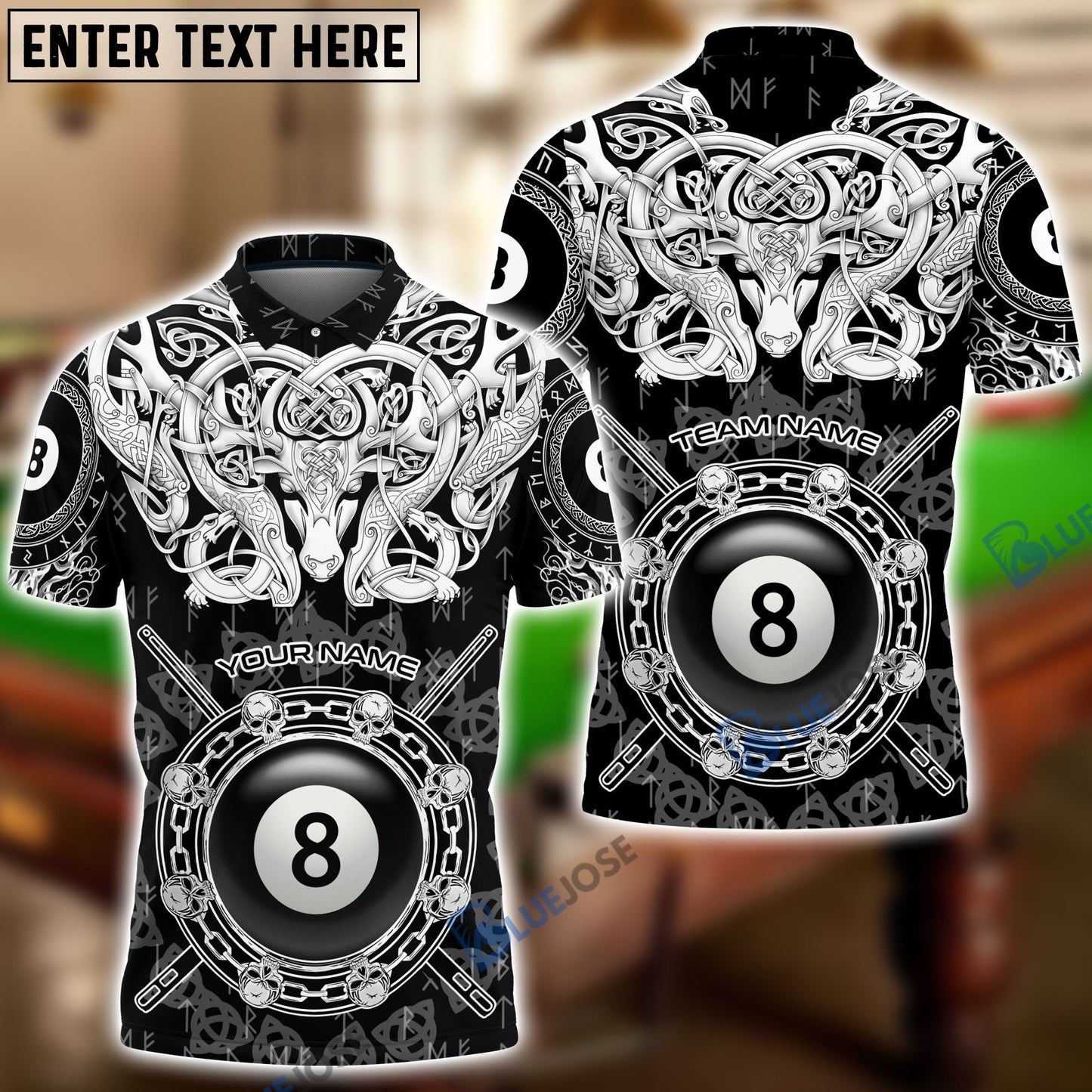 Frenzidea Billiards Viking Pattern Personalized Name, Team Name Shirt