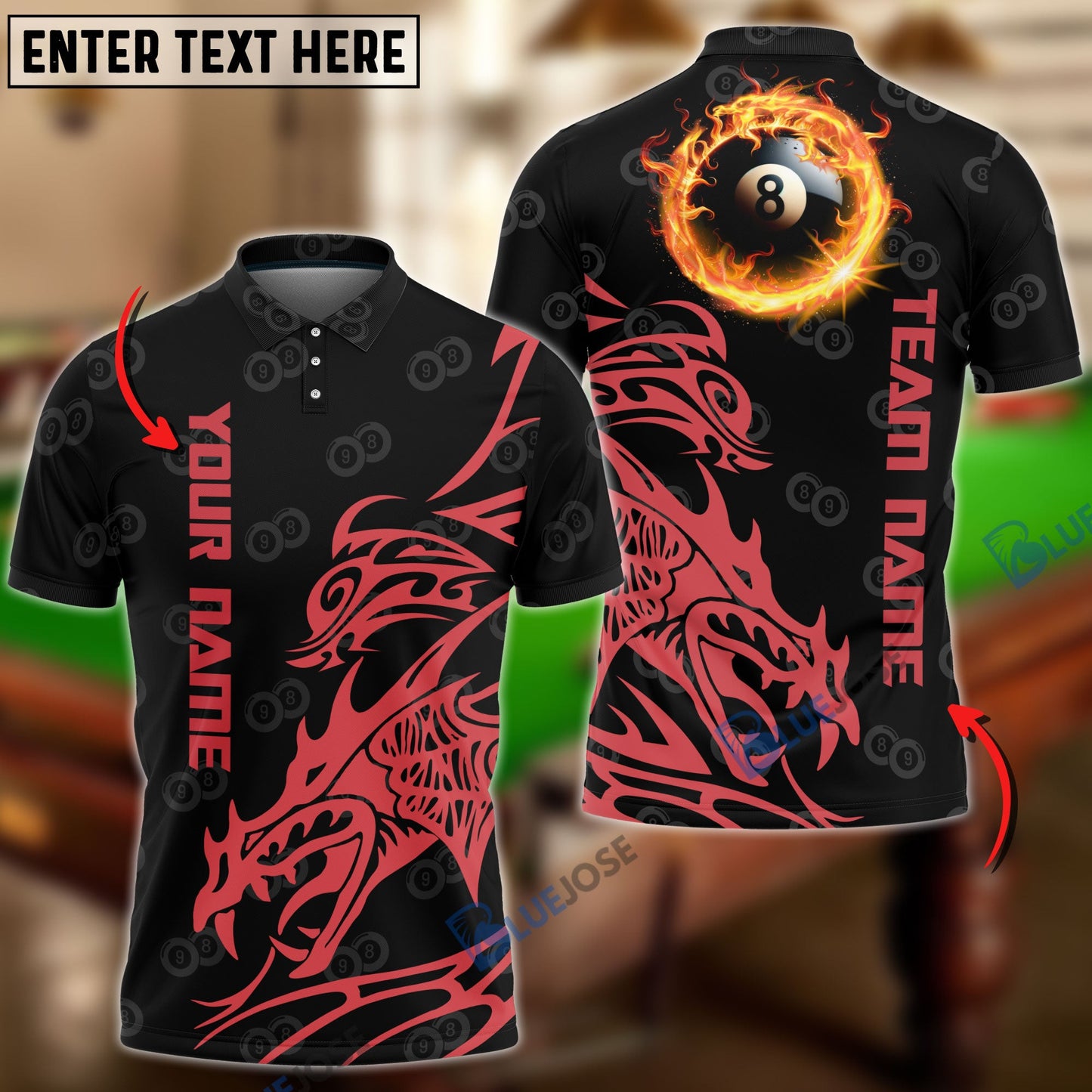 Frenzidea Billiards Red Dragon Personalized Name, Team Name Shirt