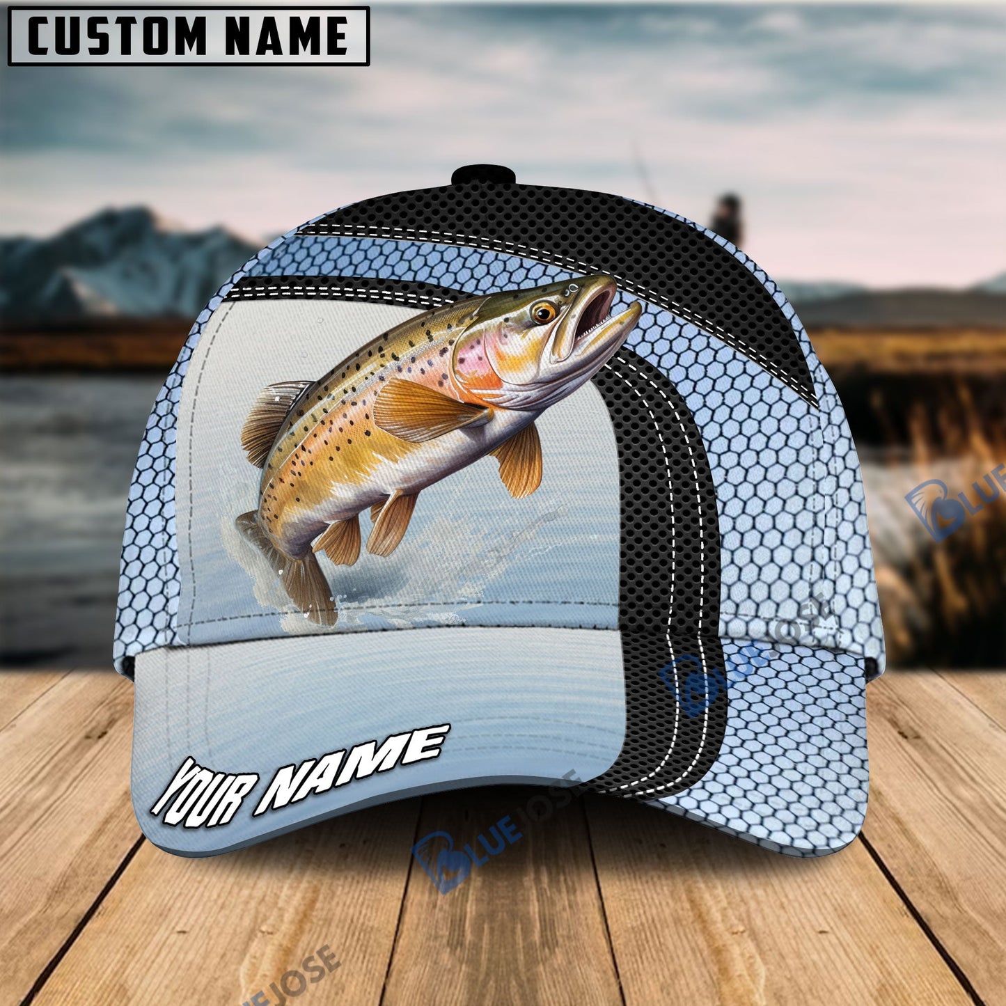 Frenzidea Personalized Trout Fishing Net Pattern Blue Cap