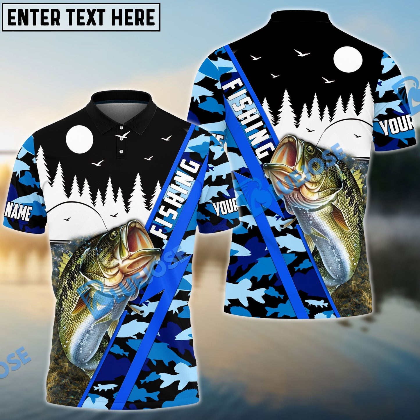 frenzidea Bass Personalized Fishing Blue Camo Shirt
