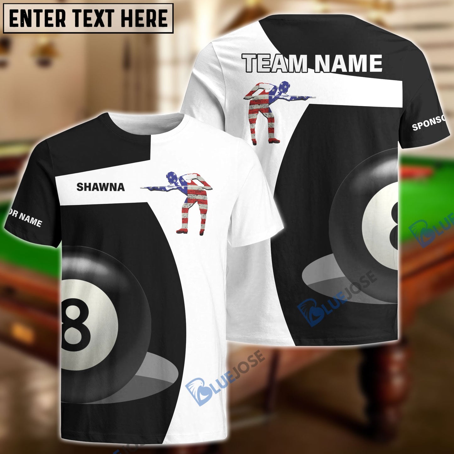 frenzidea Billiards Black And White Team name, Personalized Name, Sponsor Name 3D Shirt