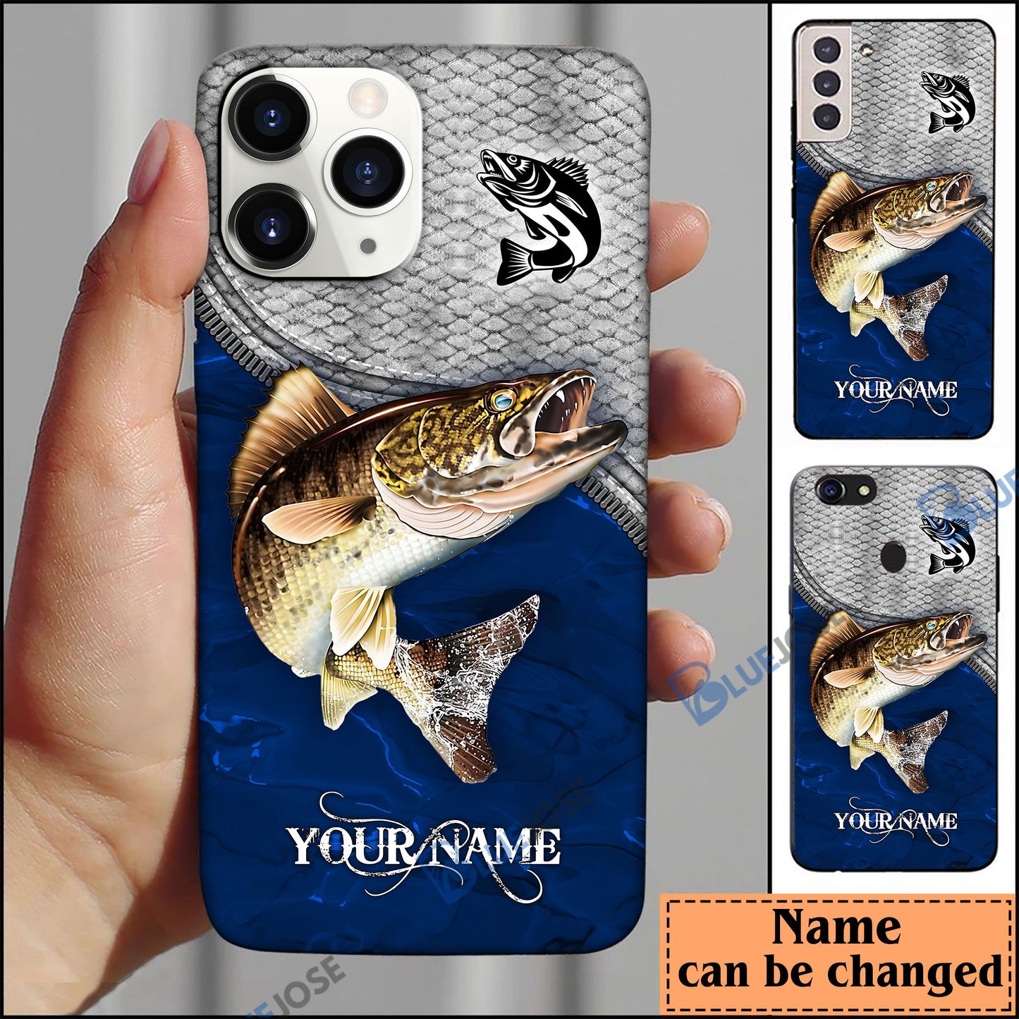 Frenzidea Walleye Fishing Blue Personalized Name Phone Case