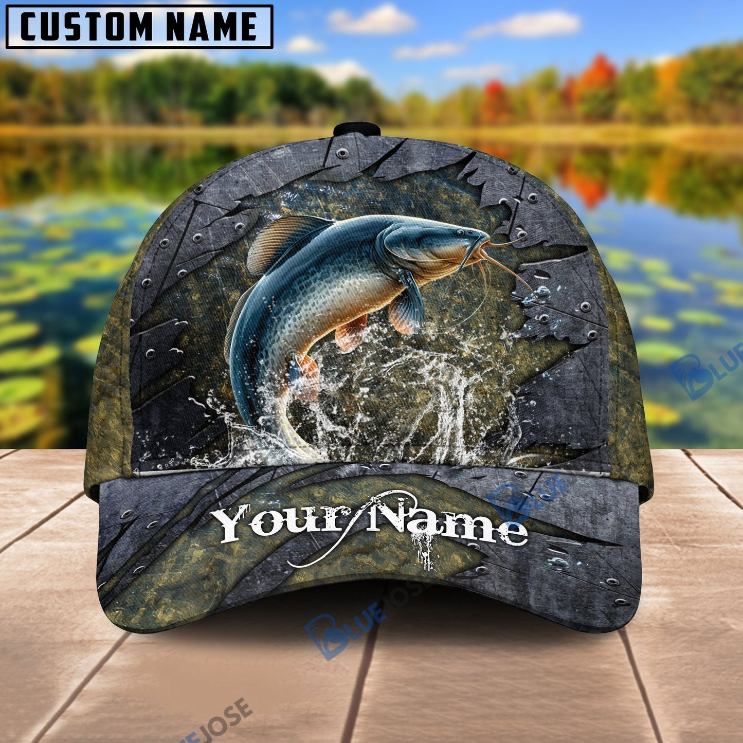 Frenzidea Personalized Catfish Fishing Metal Pattern Cap