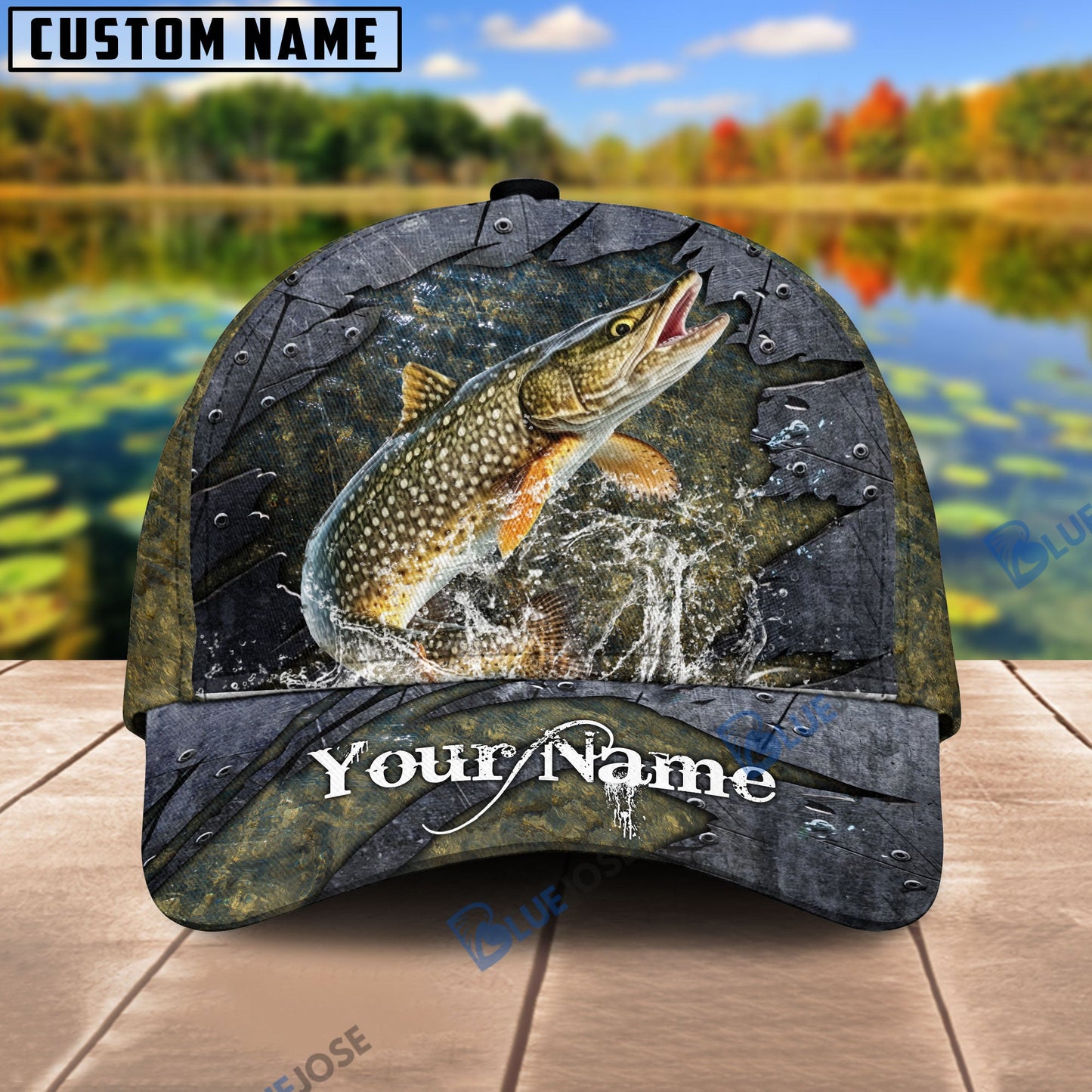 Frenzidea Personalized Pike Fishing Metal Pattern Cap