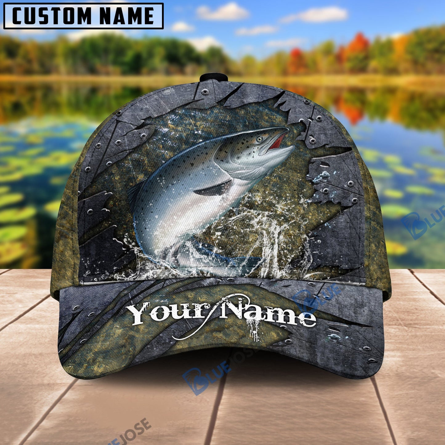 Frenzidea Personalized Salmon Fishing Metal Pattern Cap