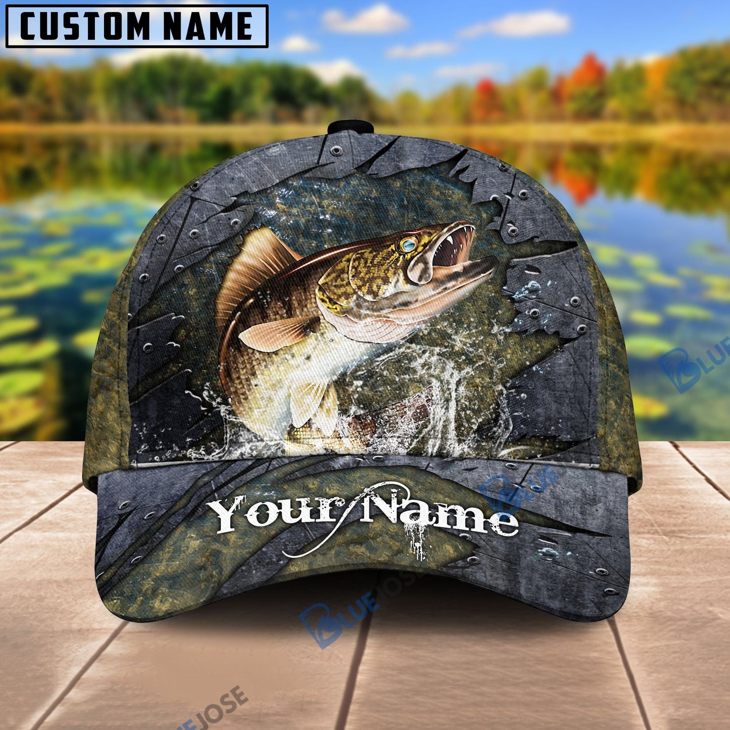 Frenzidea Personalized Walleye Fishing Metal Pattern Cap