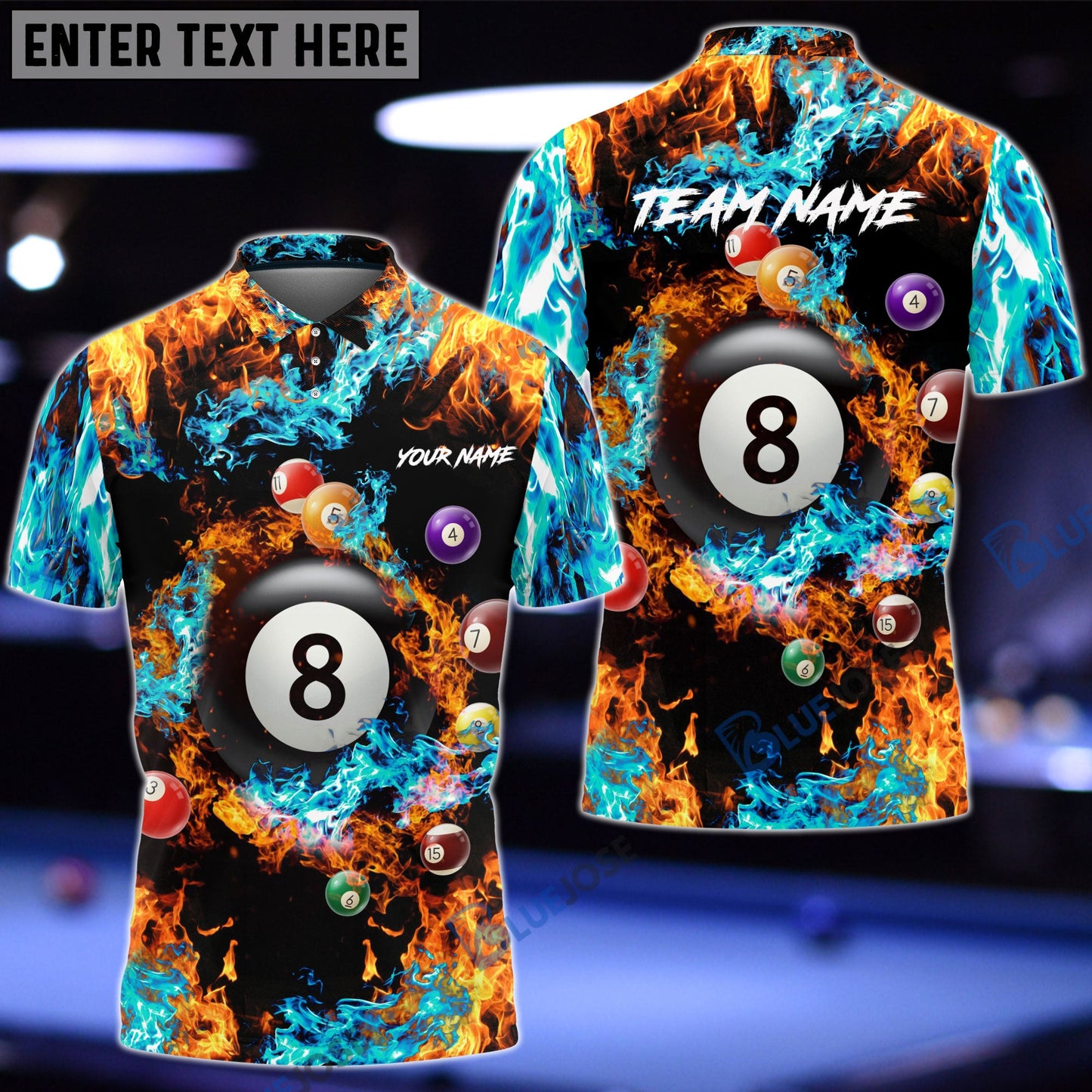 frenzidea Billiards Fire & Water Personalized Name, Team Name Shirt
