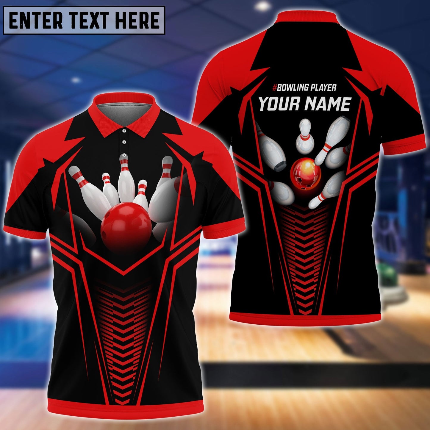 Frenzideas Red Bowling Ball Crashing The Pins Personalized Name 3D Shirt
