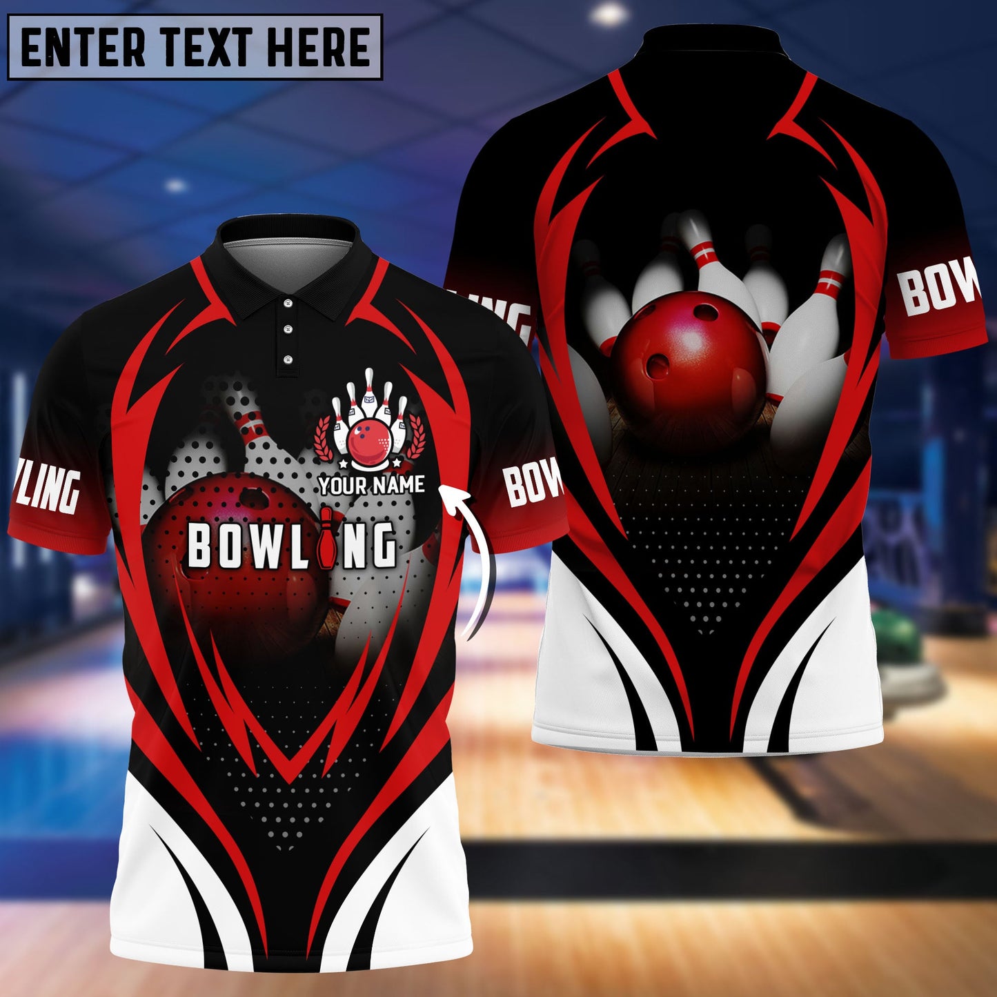 Frenzideas Bowling With Red Balland Bowl Pins Personalized Name 3D Shirt