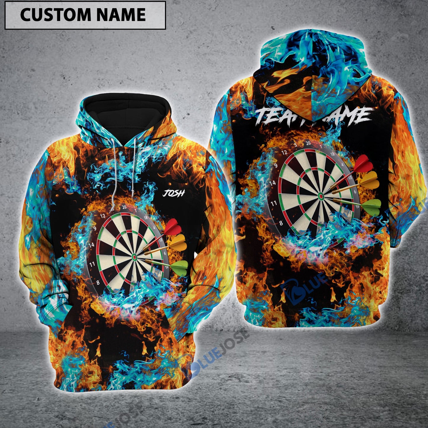 frenzidea Dart Fire & Water Personalized Name 3D Hoodie