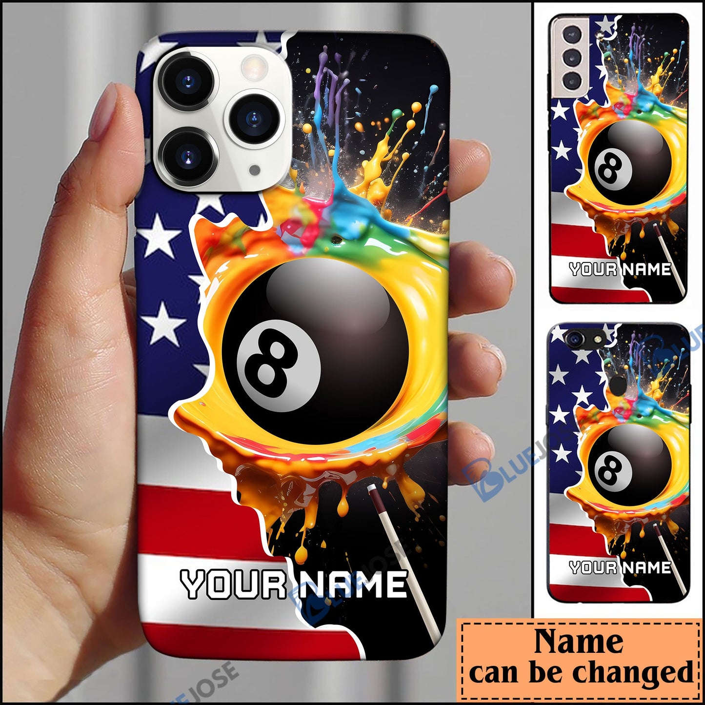 frenzidea Billiards 8 Ball American Flag Personalized Name Phone Case