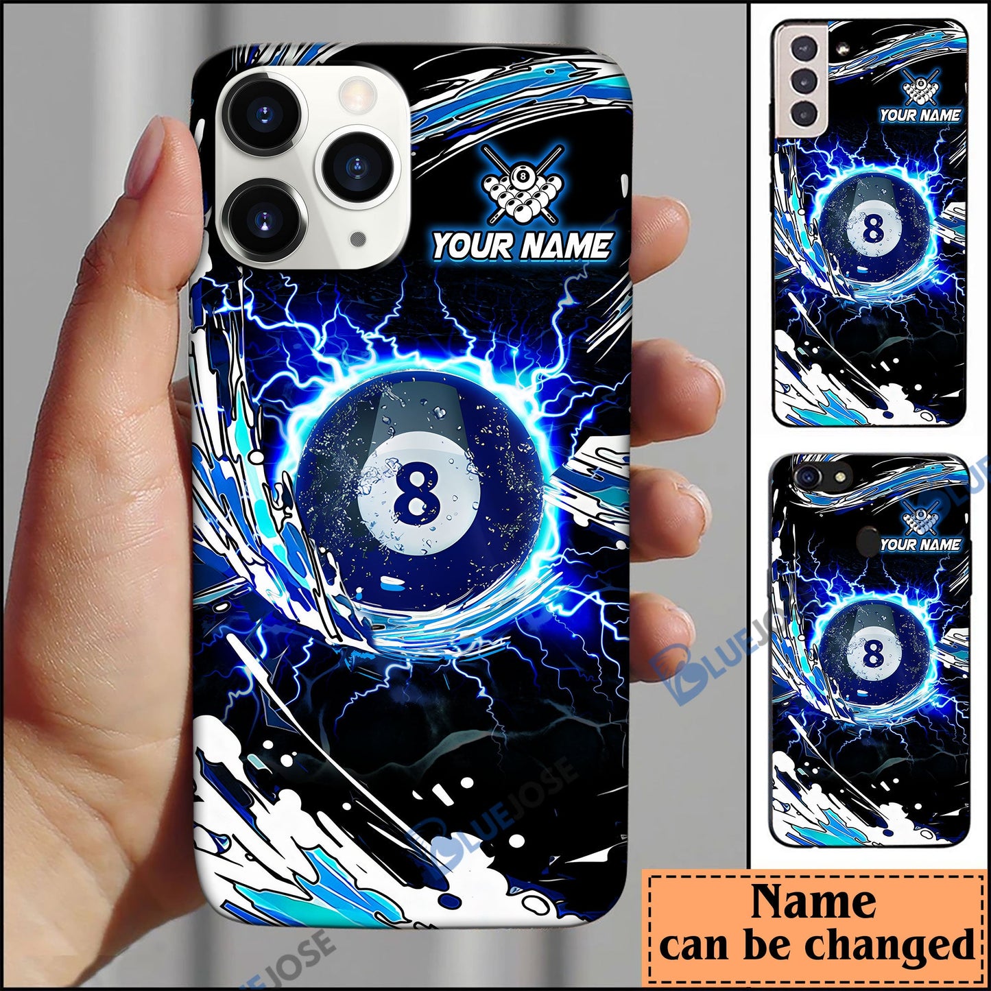 frenzidea 8 Ball Billiards Blue Wave Personalized Name Phone Case