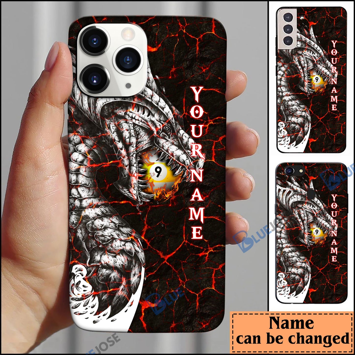frenzidea Fire Dragon Billiards 9-Ball Personalized Name Phone Case