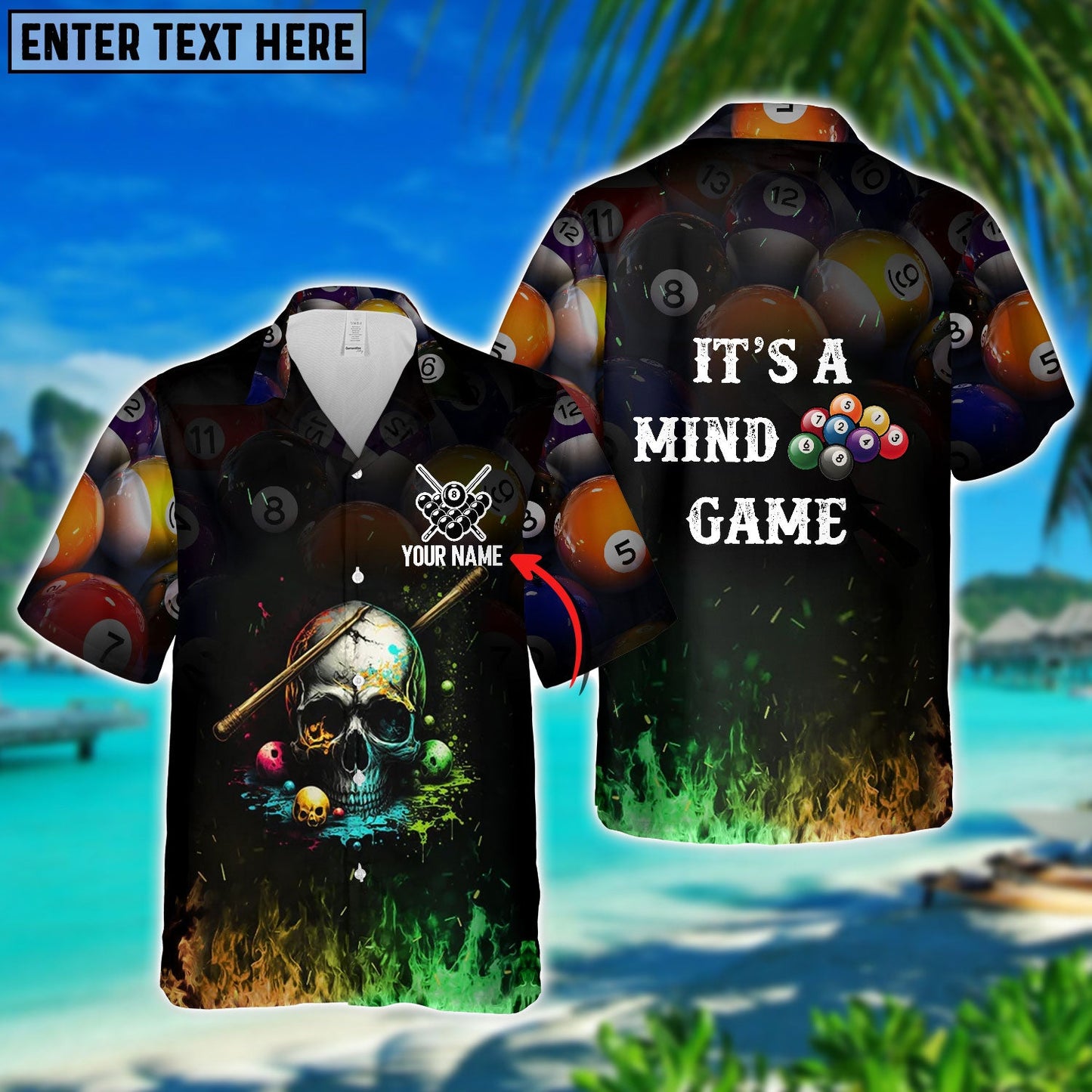 Frenzidea Dead Stroke Skull Billiard On Fire Personalized Name Hawaiian Shirt