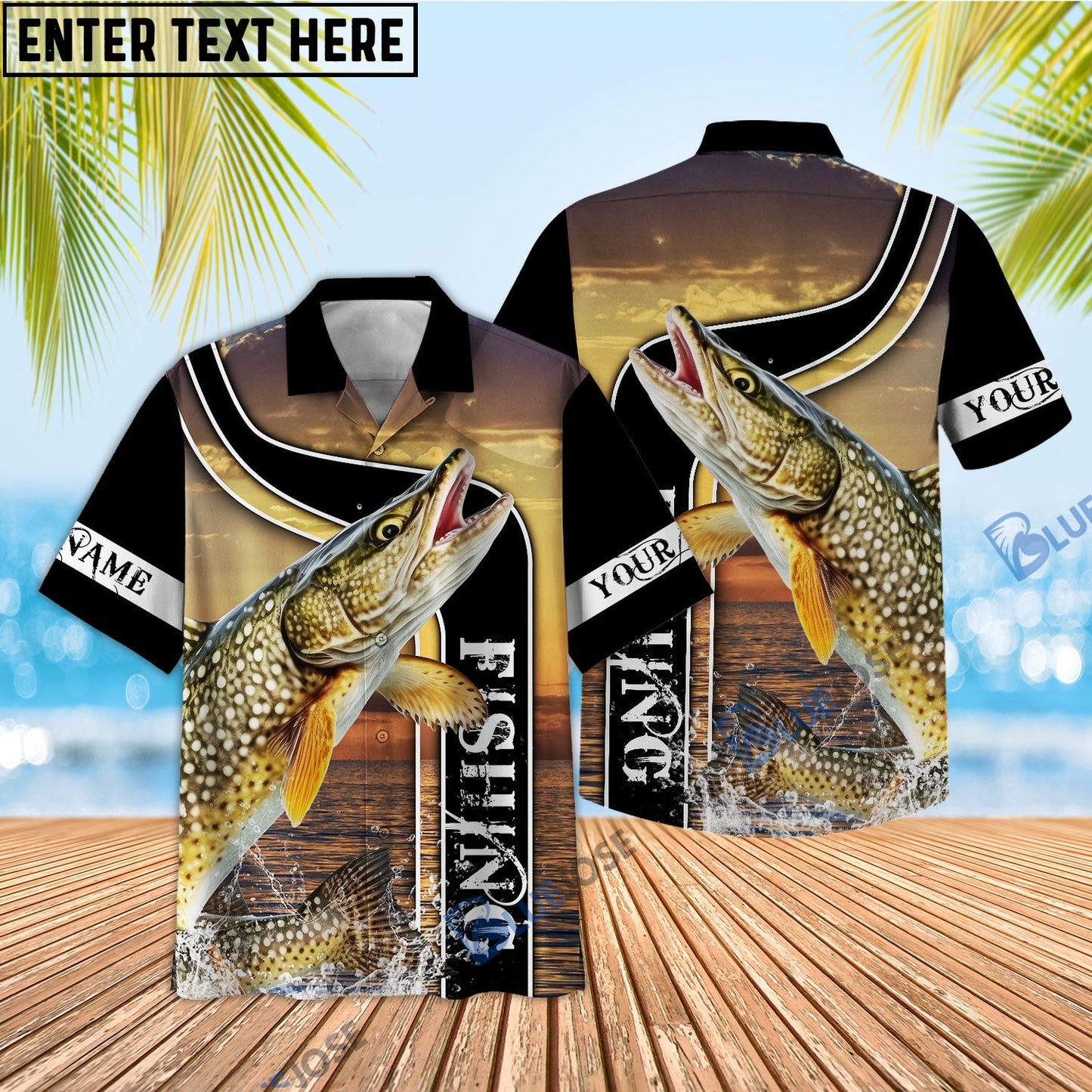Frenzidea Pike Fishing Sunset Custom Name 3D Shirt