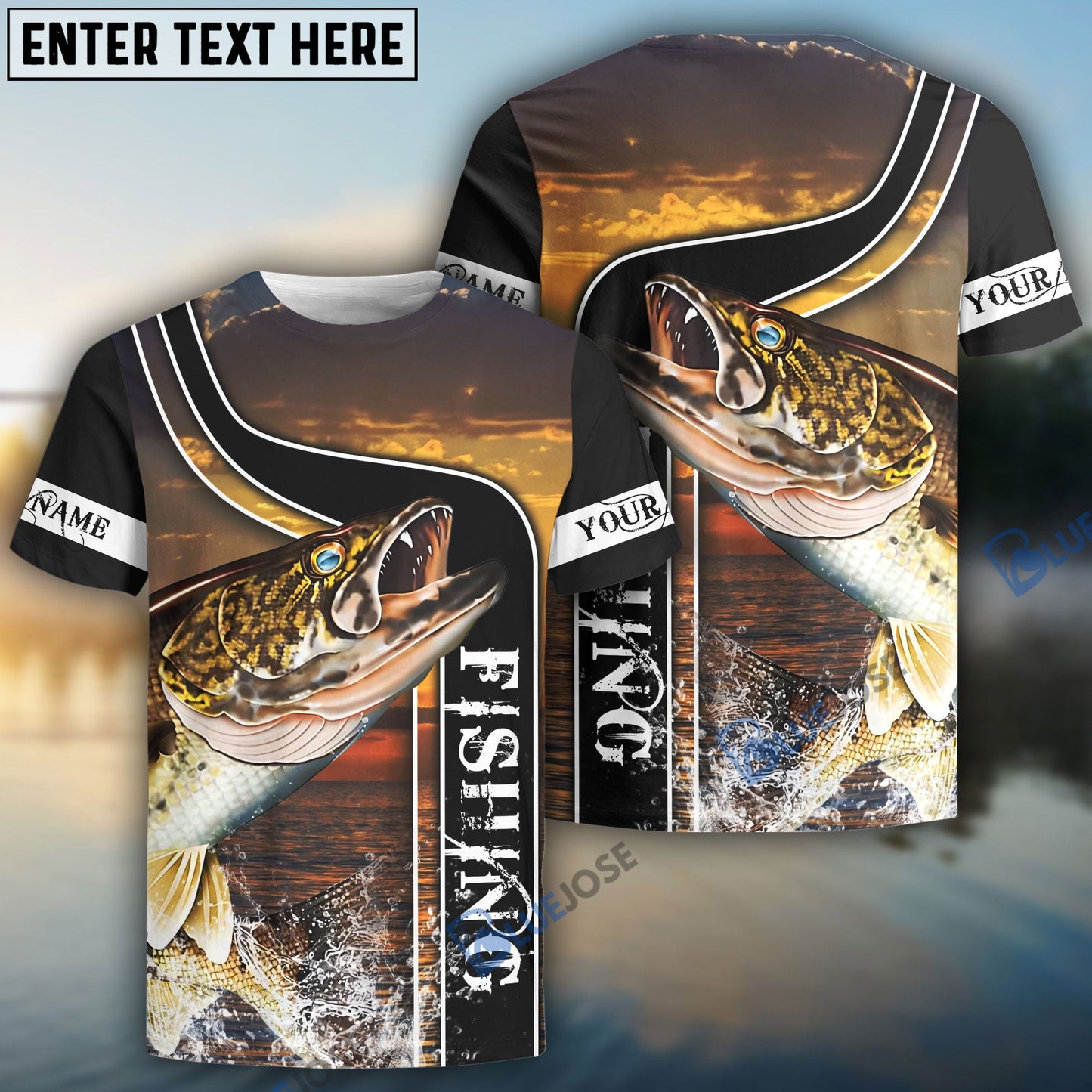 Frenzidea Walleye Fishing Sunset Custom Name 3D Shirt