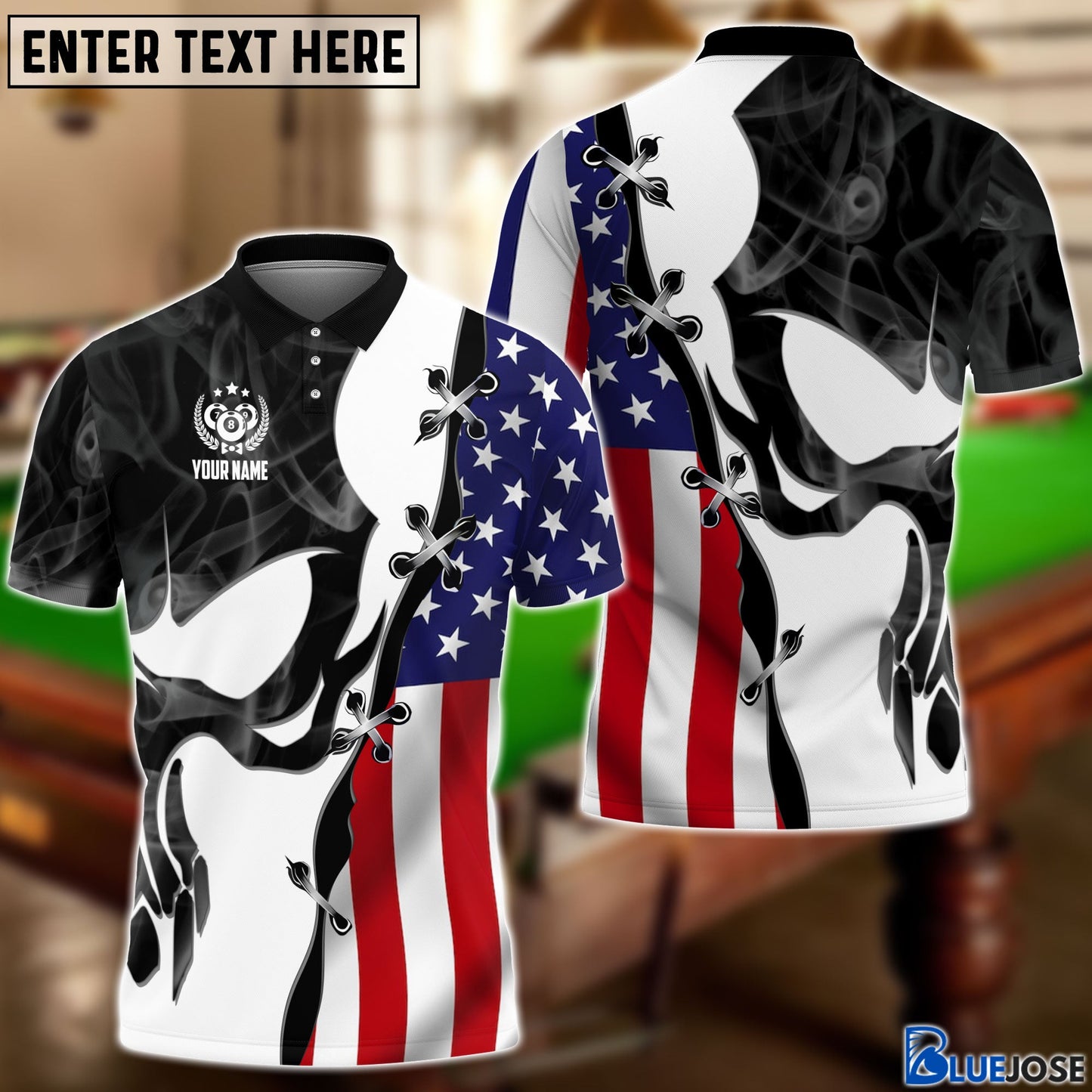 Frenzidea Billiards Skull USA Flag Personalized 3D Shirt