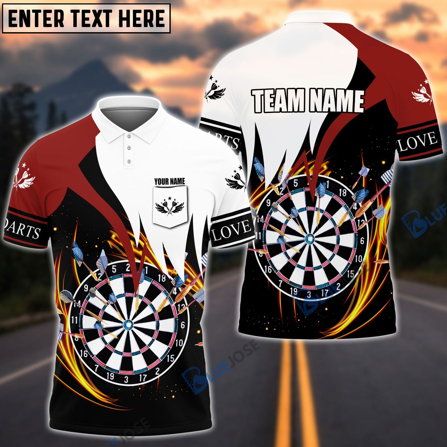 Frenzidea Darts Red & White Personalized Name 3D Poket Polo