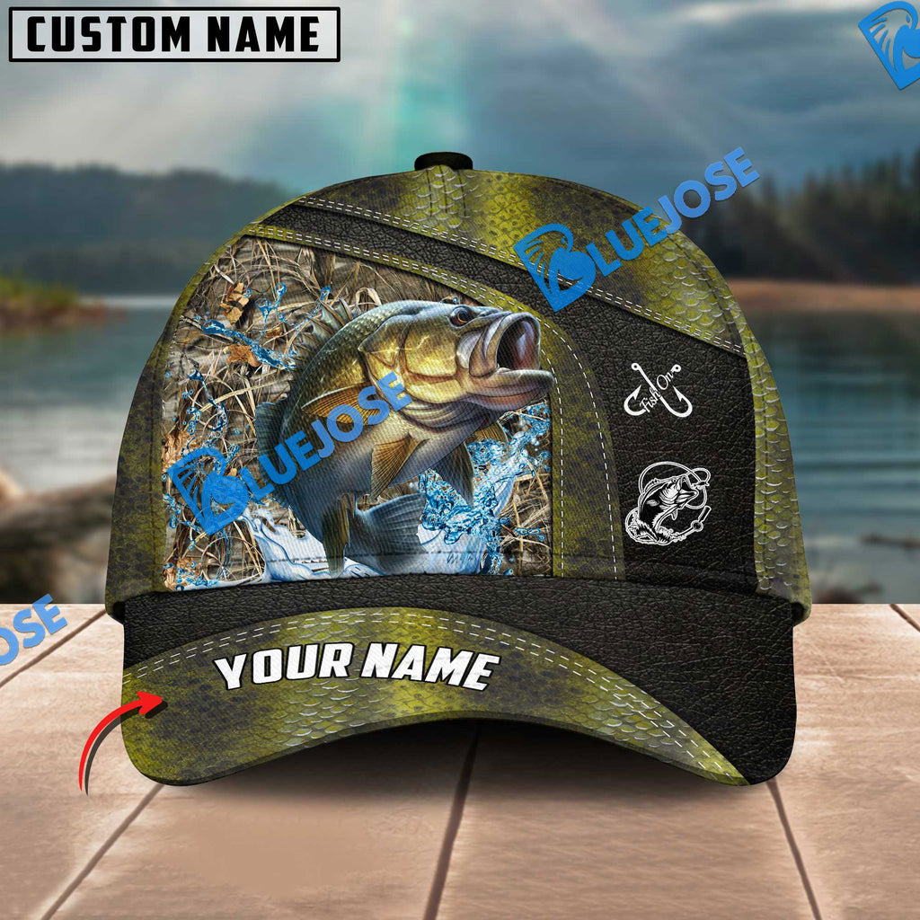 Frenzidea Personalized Bass Fishing Skin Bling Leather Pattern Classic 3D Cap