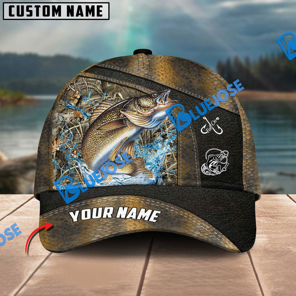 Frenzidea Personalized Walleye Fishing Skin Bling Leather Pattern Classic 3D Cap