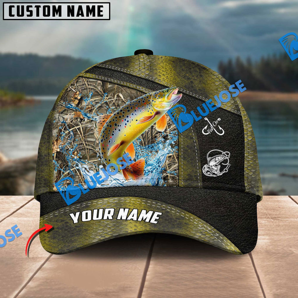 Frenzidea Personalized Trout Fishing Skin Bling Leather Pattern Classic 3D Cap