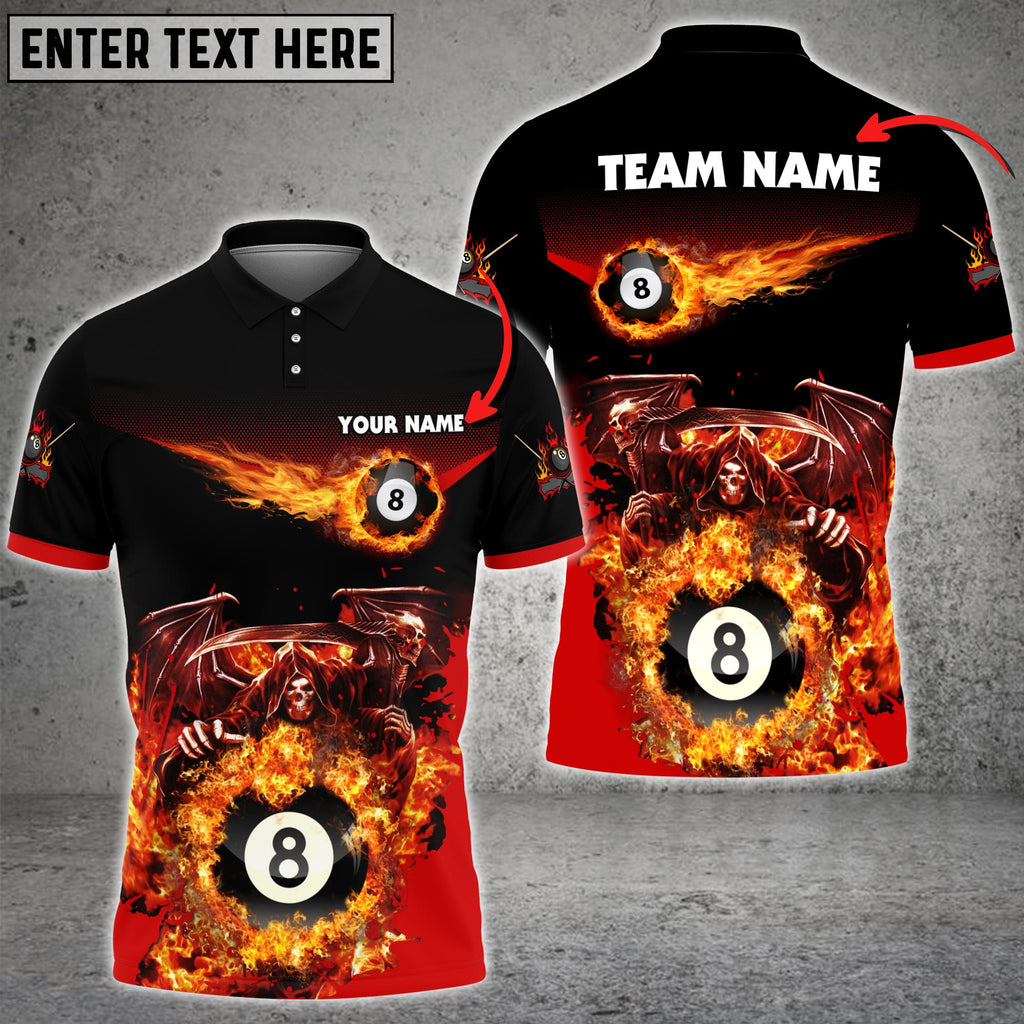 Frenzidea Billiards Ball 8 Hell Flame Reaper Personalized Name, Team Name Unisex Shirt ( 4 Colors )