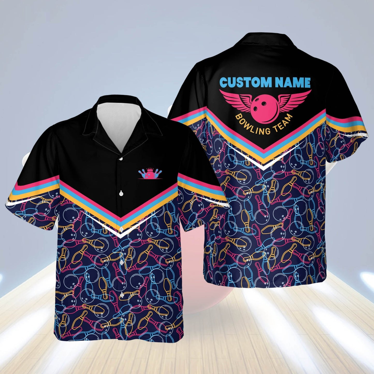 Frenzideas Bowling Pattern Personalized Name Hawaiian Shirt