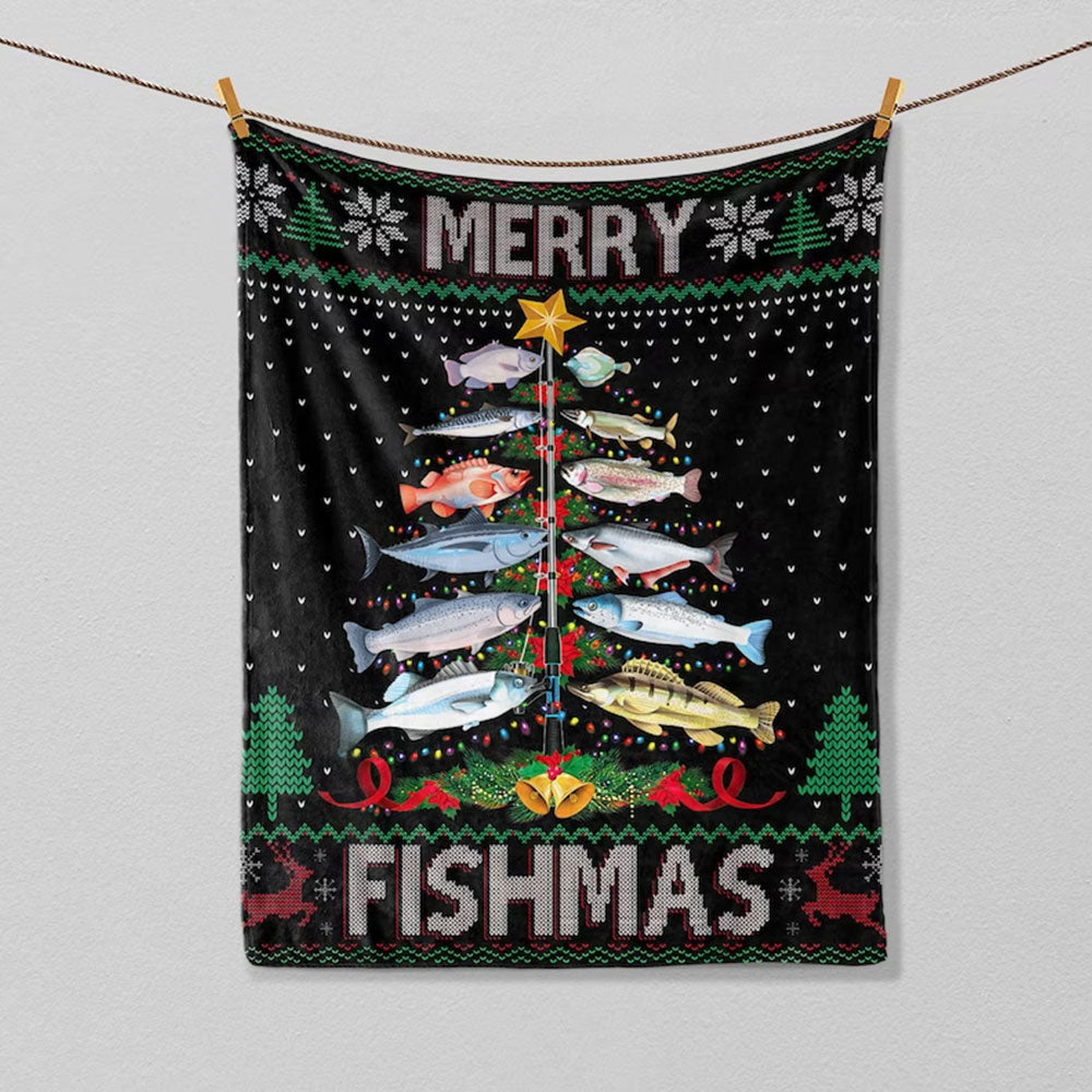 Frenzidea Fishing Christmas Merry Fishmas Blanket
