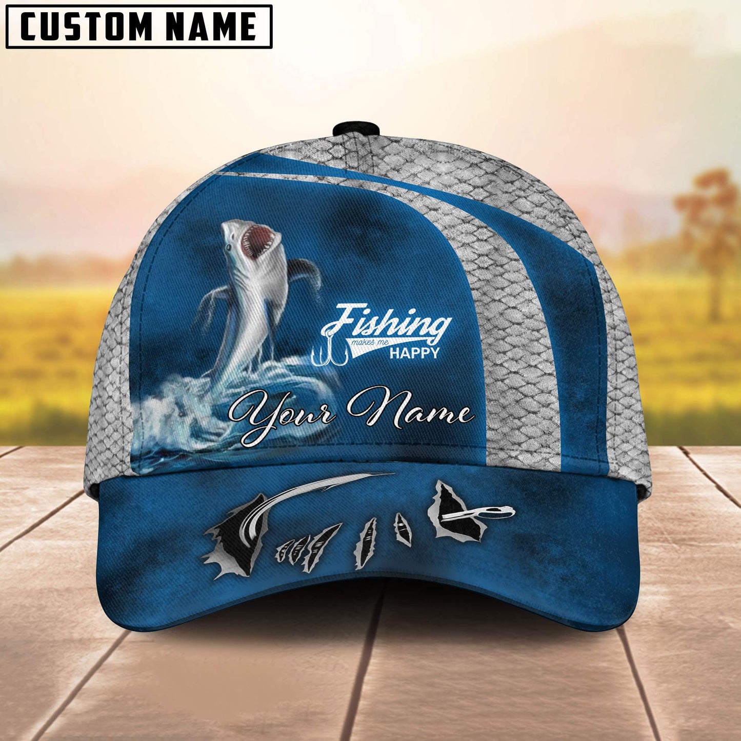 Frenzidea Shark Fishing Personalized Blue Fishing Cap