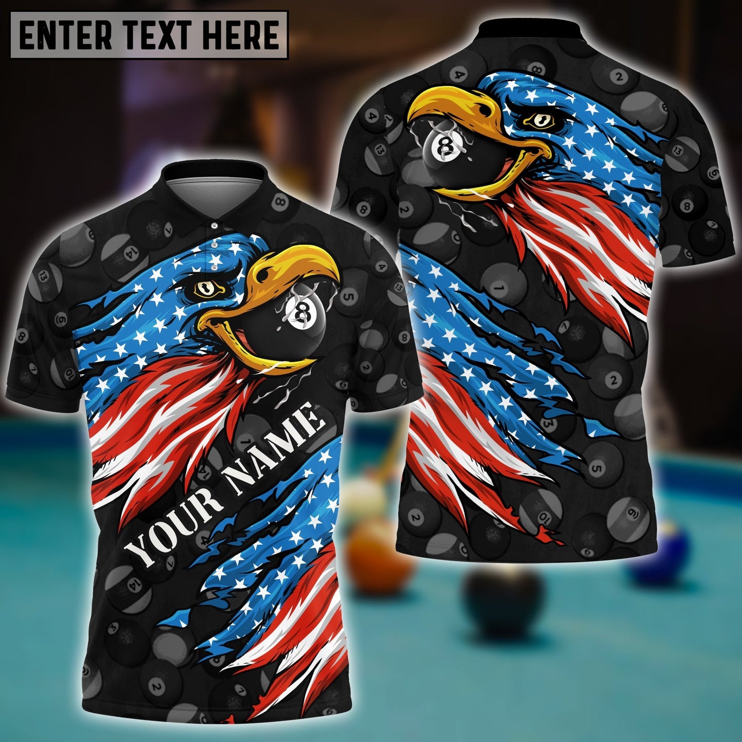 Frenzidea Personalized Billiard Ball Eagle Polo Shirt
