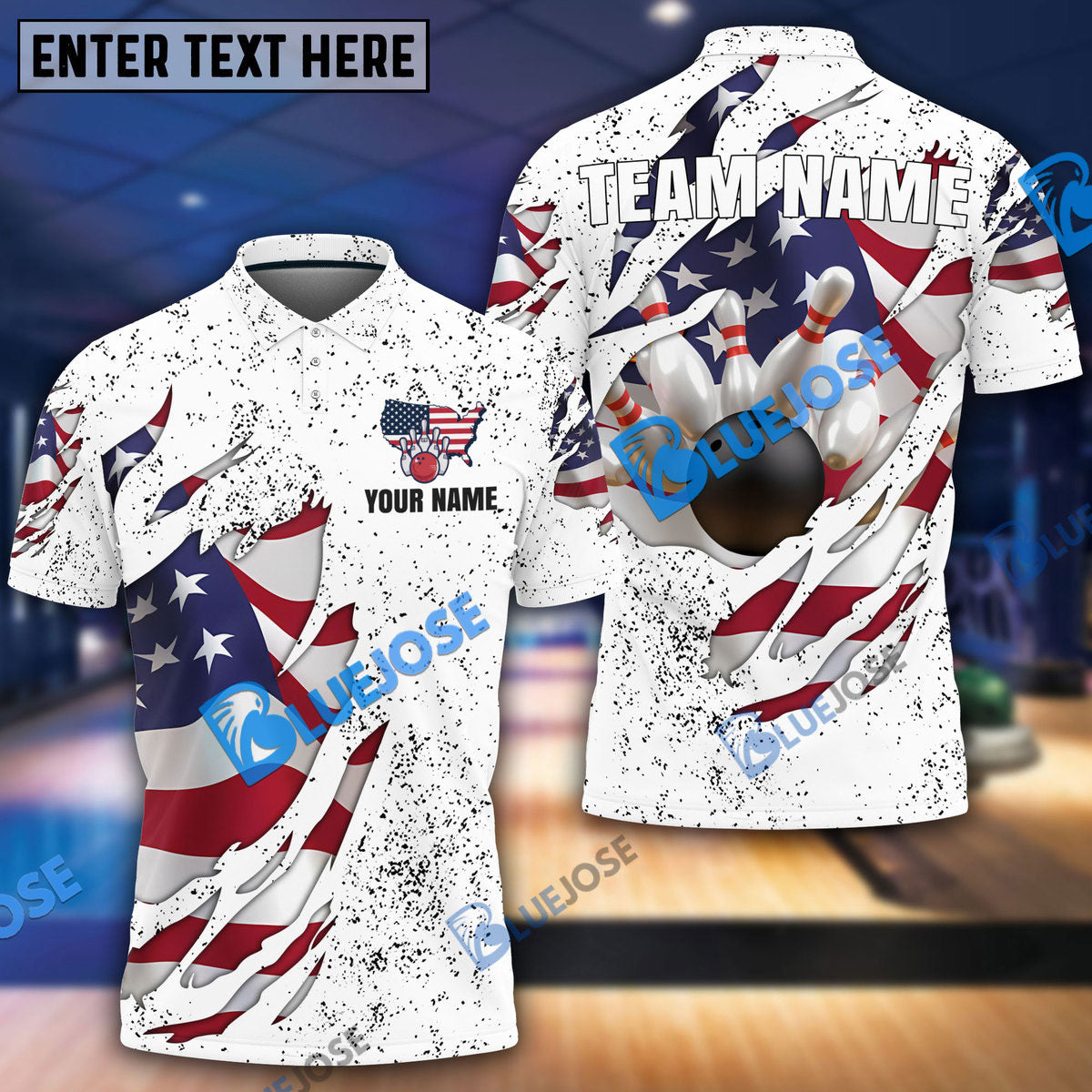 frenzideas Bowling US Flag Customized Name, Team Name 3D Shirt