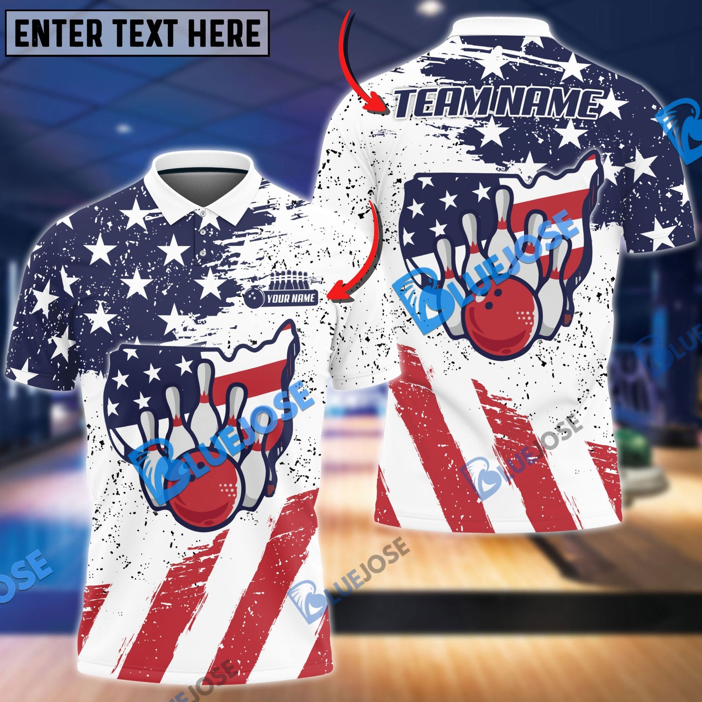 frenzideas Bowling US Flag Map Customized Name, Team Name 3D Shirt
