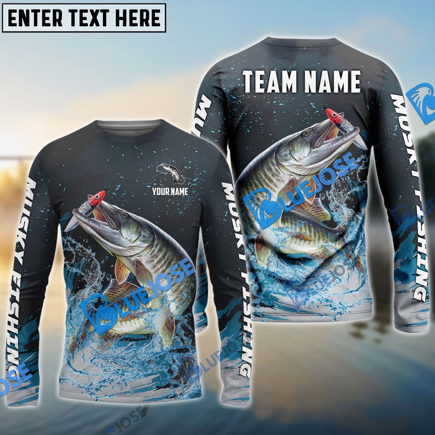 Frenzidea Musky Fishing Dark Blue Sport Custom Name & Team Name 3D Shirts