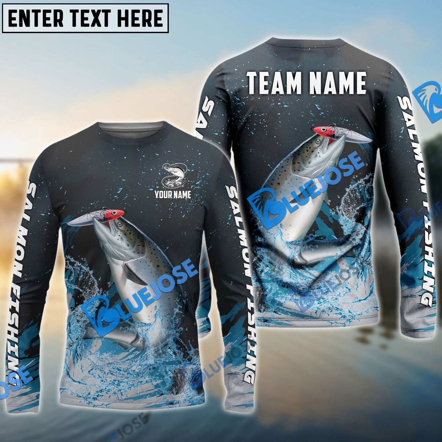 Frenzidea Salmon Fishing Dark Blue Sport Custom Name & Team Name 3D Shirts