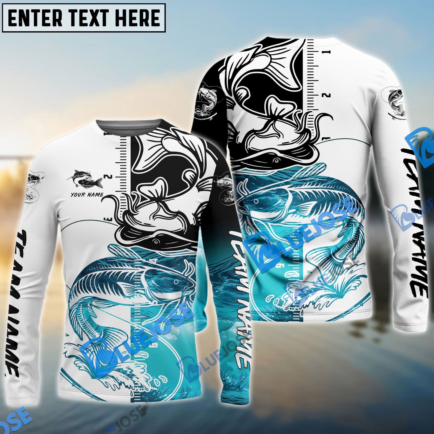 Frenzidea Catfish Fishing White Blue Water Custom Name & Team Name 3D Shirts