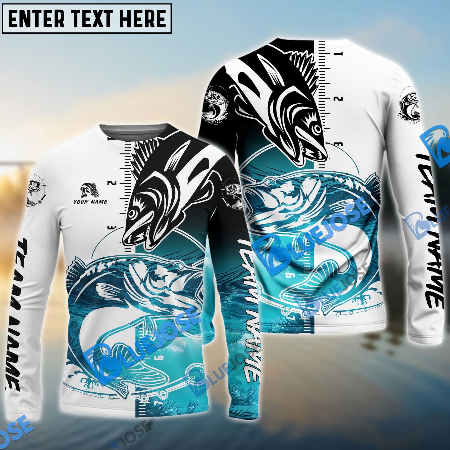 Frenzidea Walleye Fishing White Blue Water Custom Name & Team Name 3D Shirts