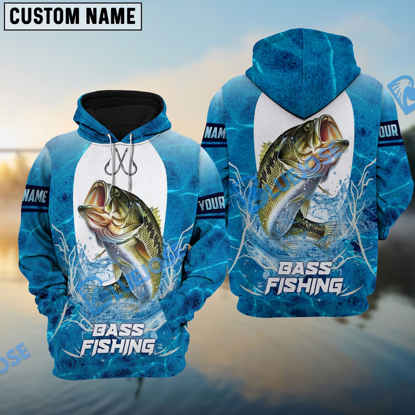 Frenzidea Customize Name Bass Fishing Blue Wave 3D Shirts