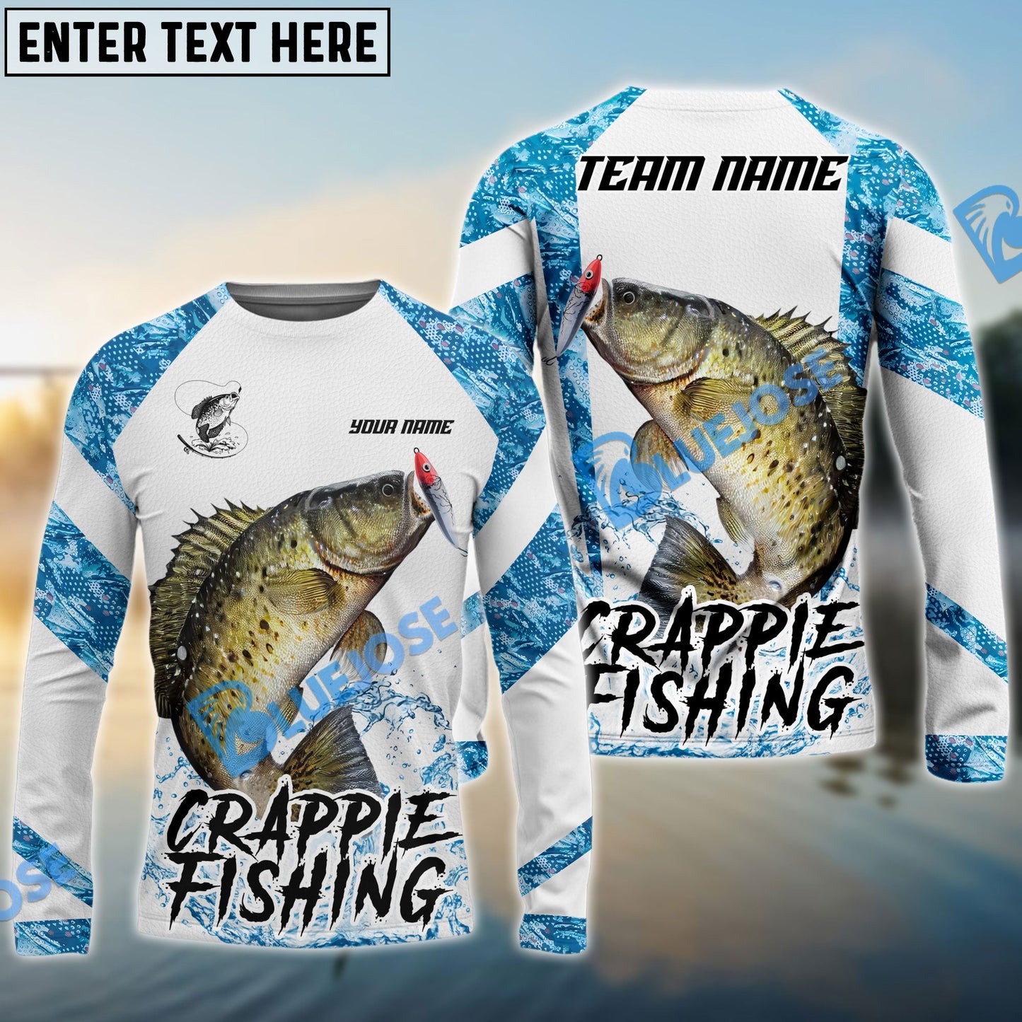 Frenzidea Crappie Fishing Blue Camo White Pattern Sport Custom Name & Team Name 3D Shirts