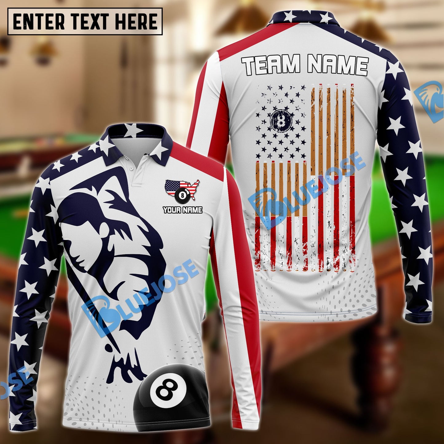 Frenzidea Billiards American Ball 8 Style Personalized Name, Team Name Shirt