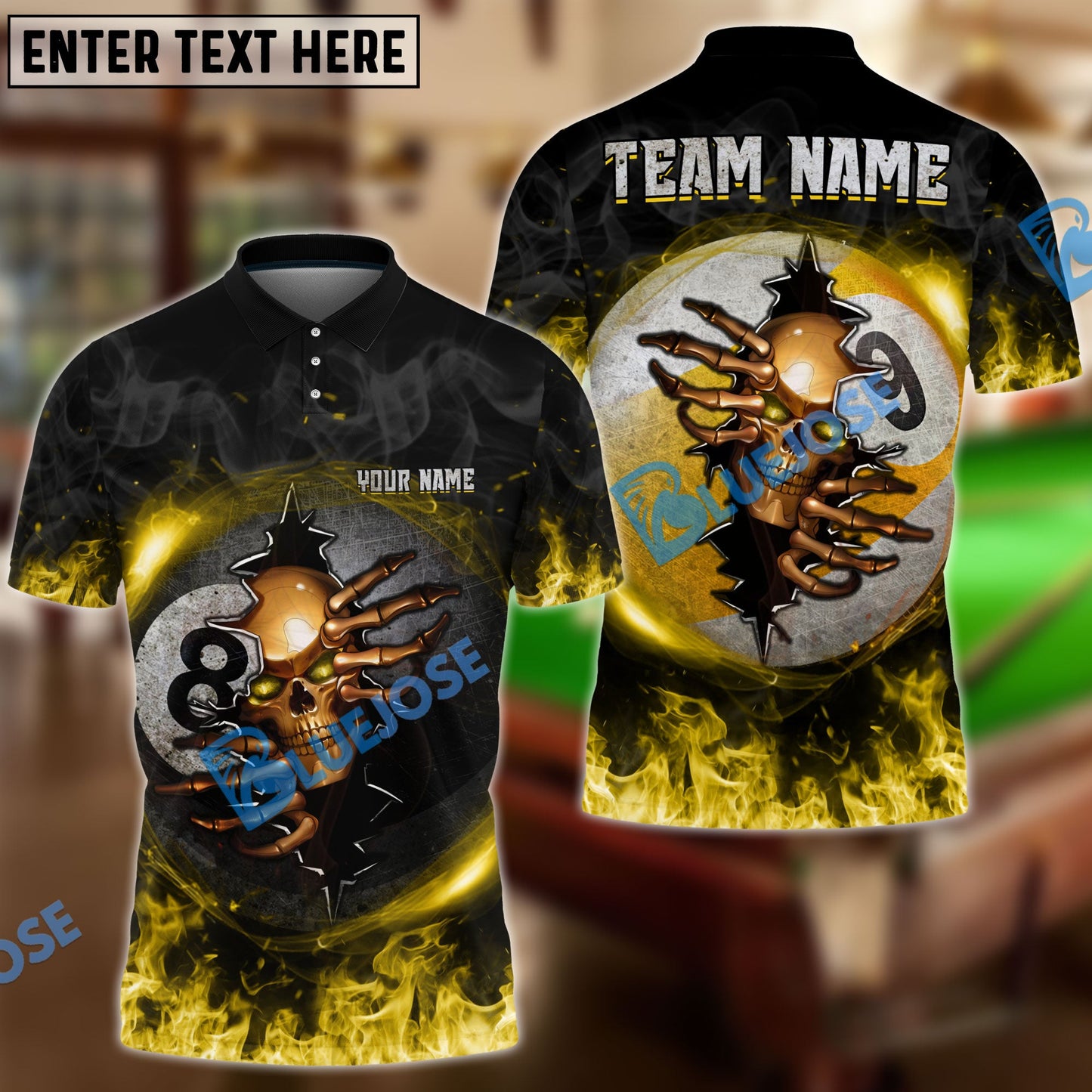 Frenzidea Billiards Ball 8 And 9 Fire Skull Crack ver KH Personalized Name, Team Name Unisex Polo( 6 Colors )