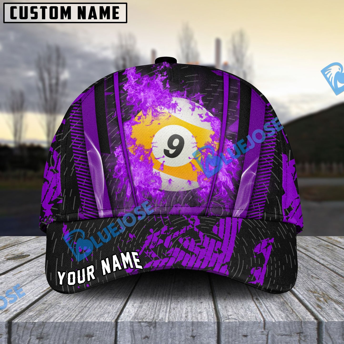 Frenzidea Billiards Ball 9 Abstract Grunge Texture Personalized Name Cap (5 Colors)