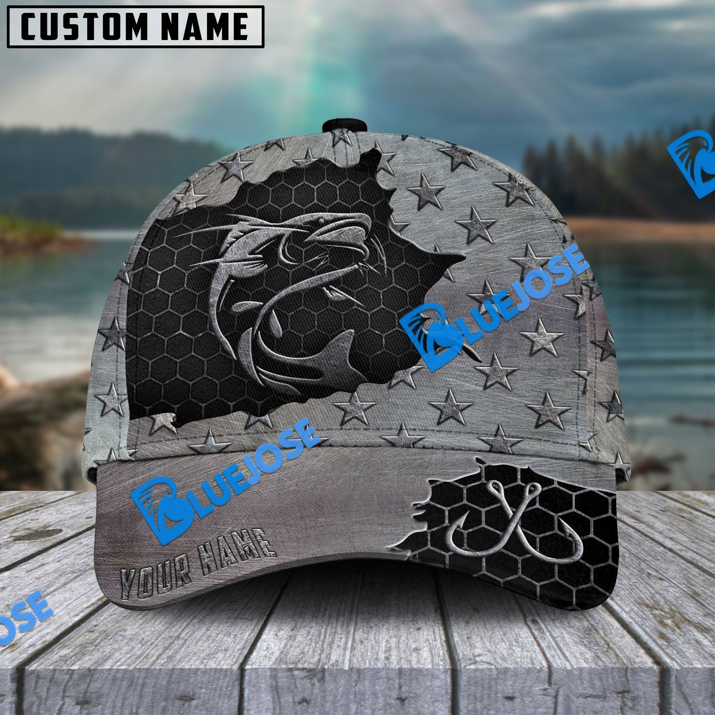Frenzidea Personalized Catfish Fishing Black Metal Pattern Classic Cap