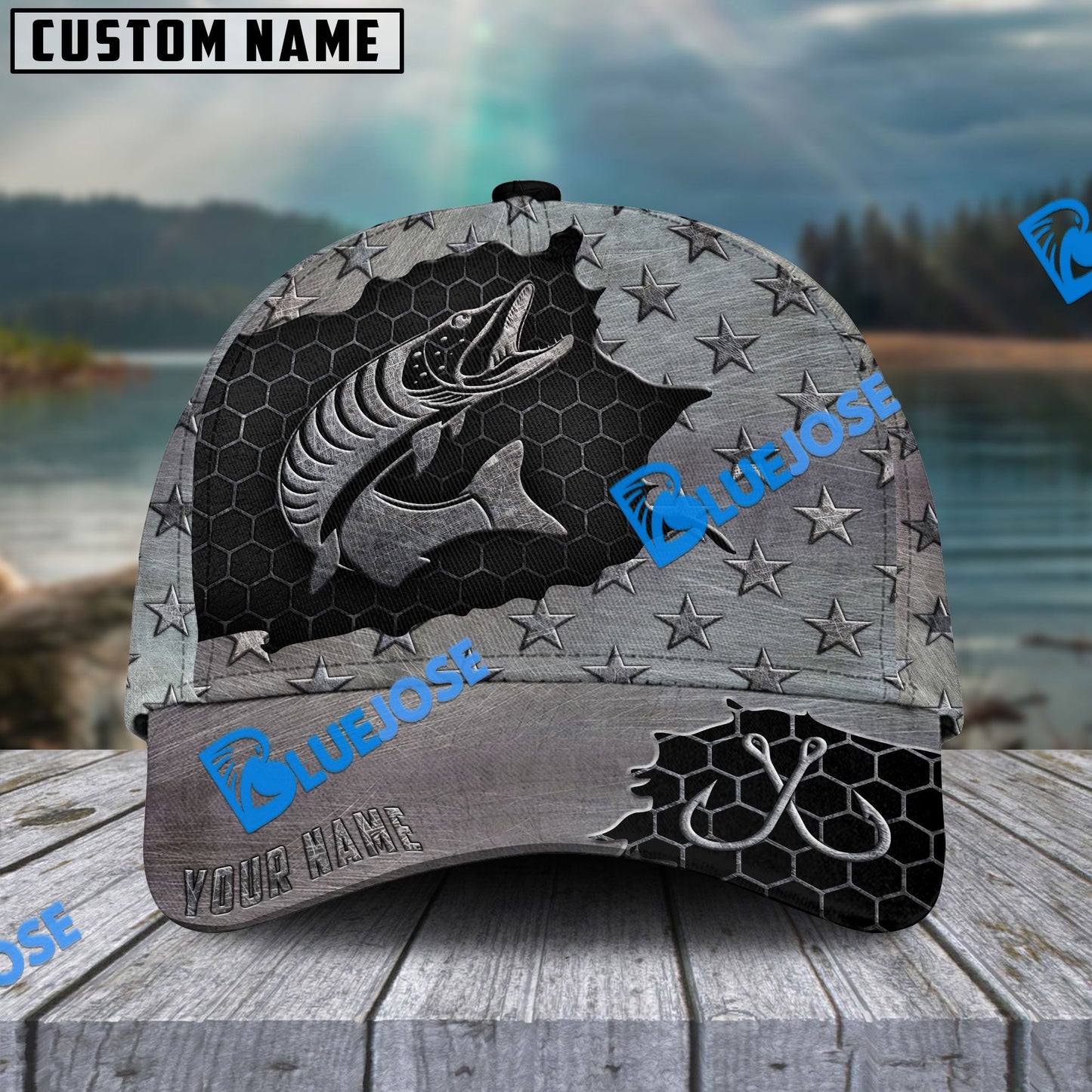 Frenzidea Personalized Musky Fishing Black Metal Pattern Classic Cap