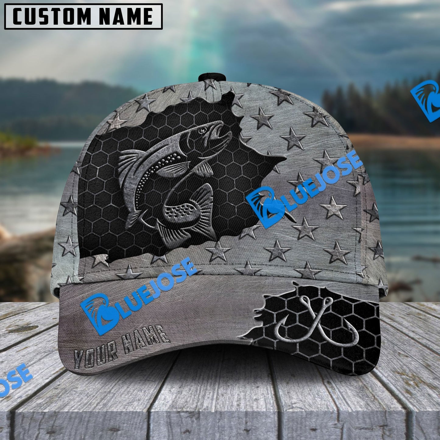 Frenzidea Personalized Trout Fishing Black Metal Pattern Classic Cap