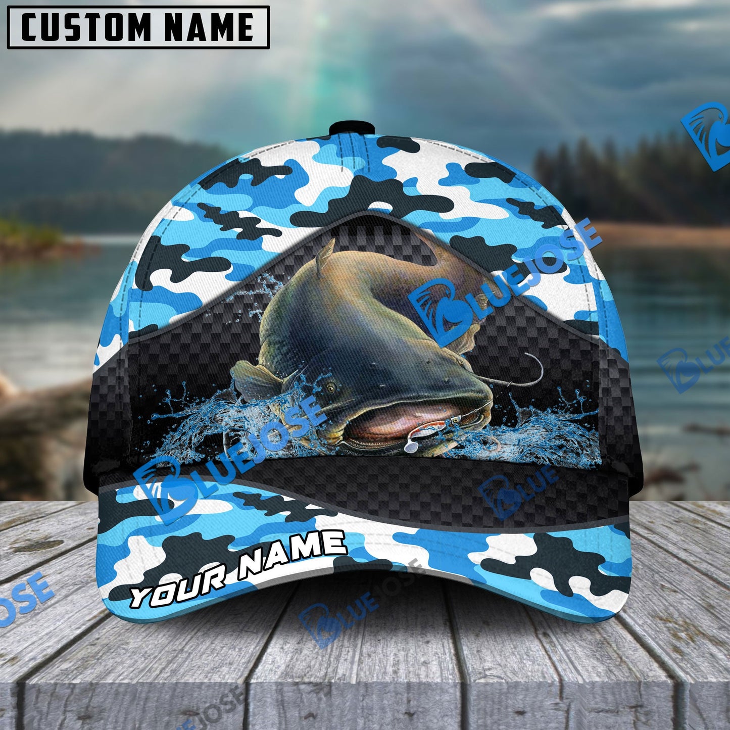 Frenzidea Personalized Catfish Fishing Blue Camo Sport Classic Cap