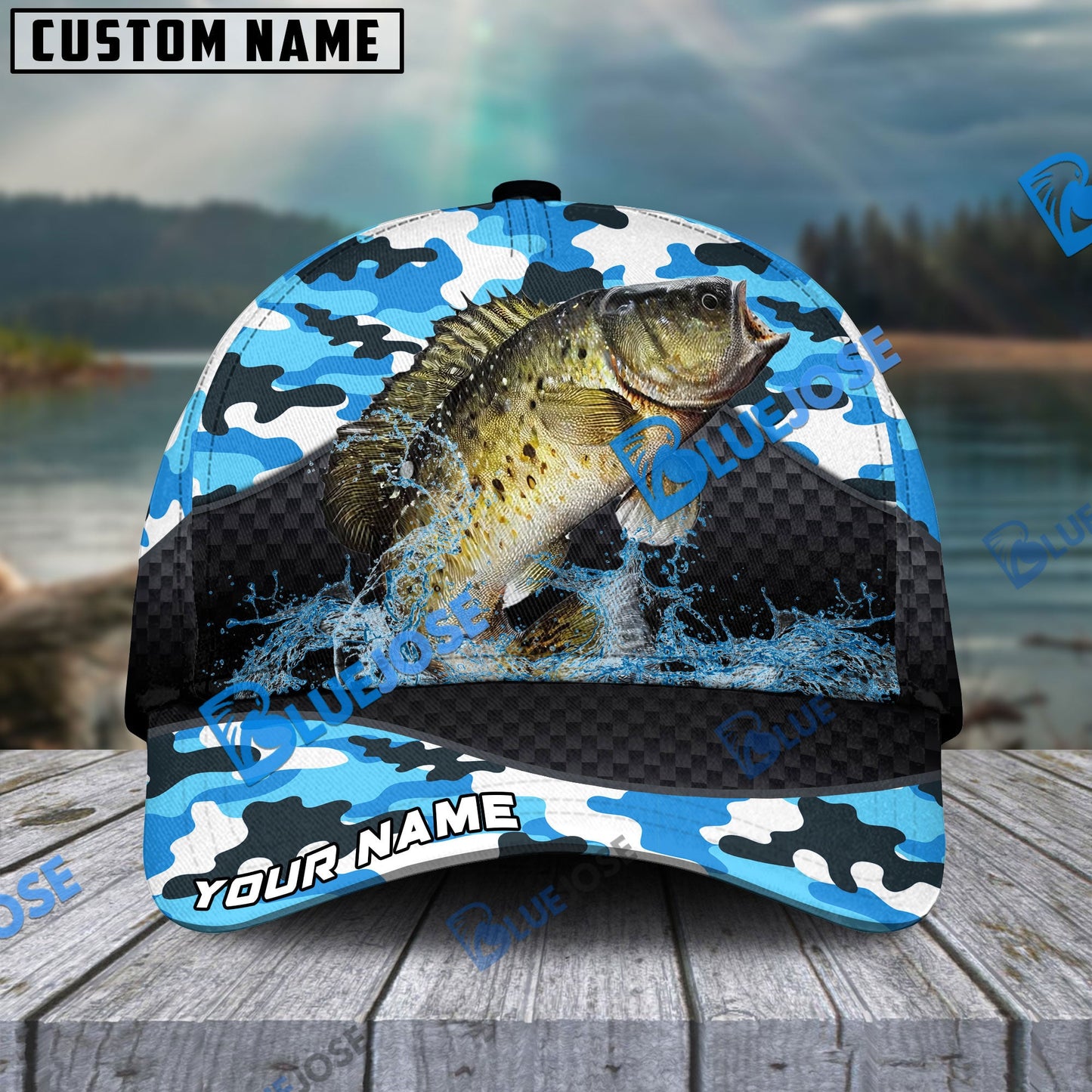 Frenzidea Personalized Crappie Fishing Blue Camo Sport Classic Cap